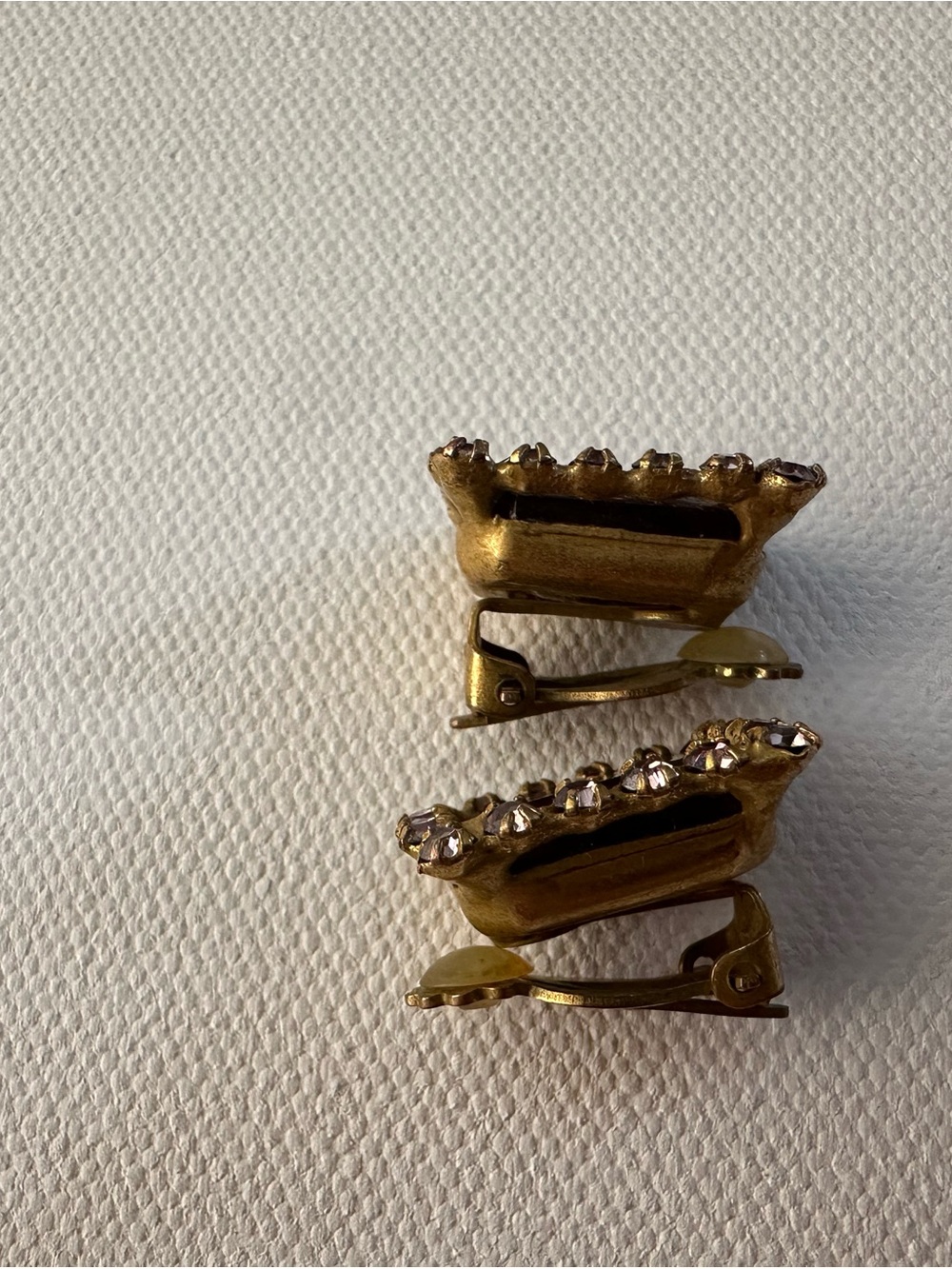 Vintage Original by Robert Amethyst Glass Emerald Cut Rhinestone Clip Earrings - Picture 6 of 12